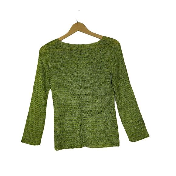 BCBGMaxAzria Green Crochet Knit Top Blouse Long Sleeve Lace Neckline - Picture 2 of 7